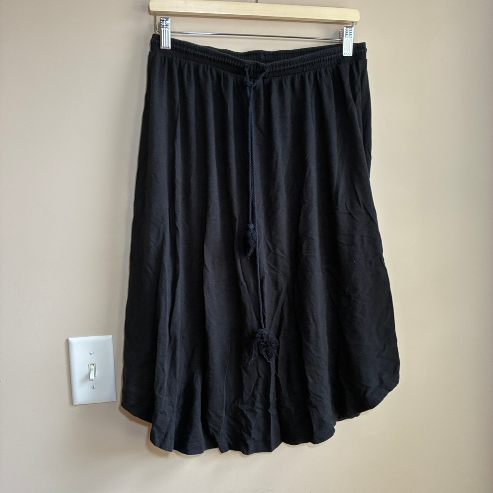 Now High Low Midi Skirt 8 Black Womens Tassel Drawstring Cotton Modal